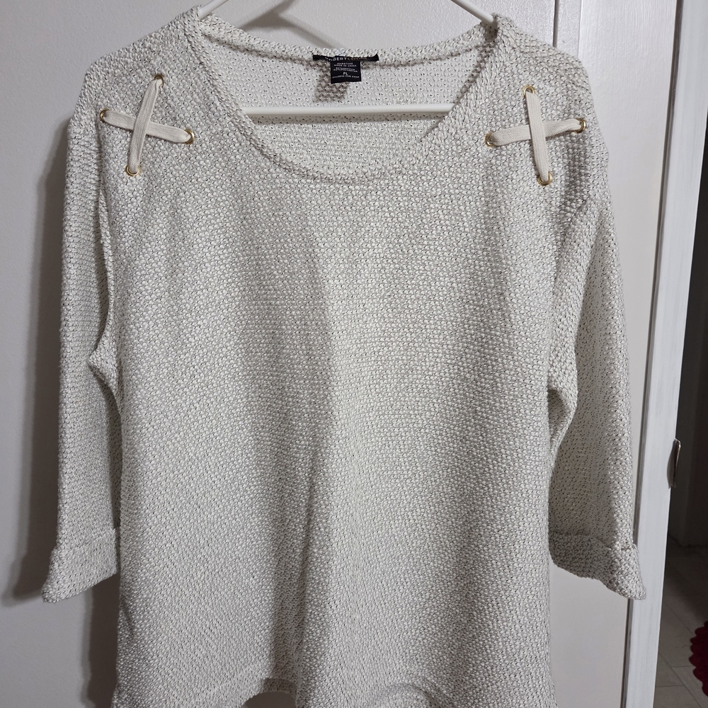 Robert Louis Cream Textured Sweater with Shoulder Accents